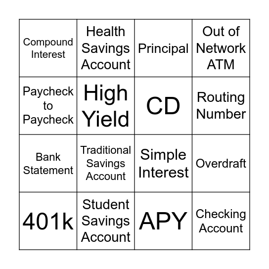 Checking & Savings! Bingo Card