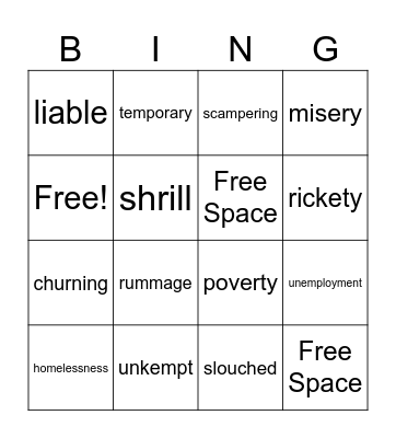 HTSAD Vocab Bingo Card