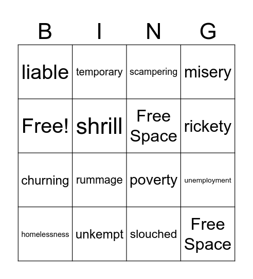 HTSAD Vocab Bingo Card
