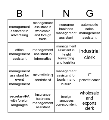 Occupations Bingo Card