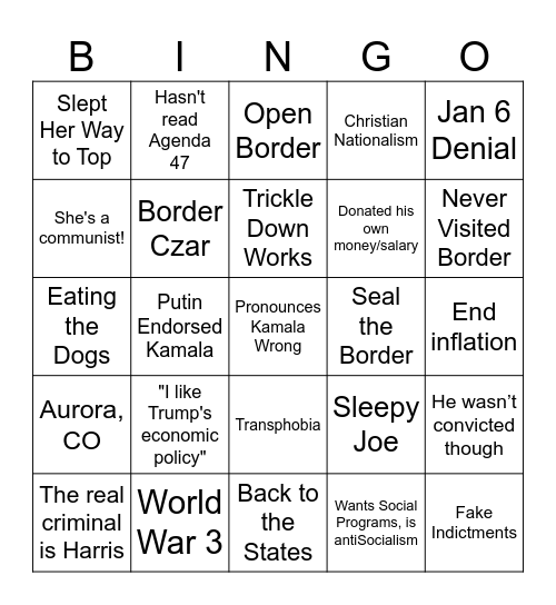MAGA Spiel, TikTok Live Edition Bingo Card