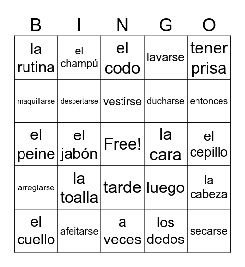 Las rutinas diarias Bingo Card