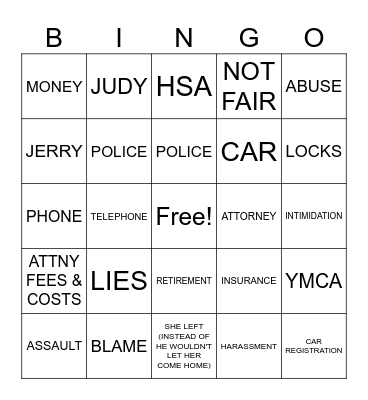 Special Edition Court Bingo Card