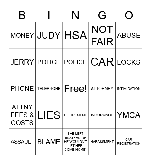 Special Edition Court Bingo Card