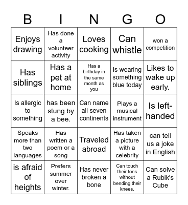 Find Someone who: Bingo Card