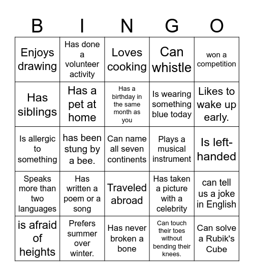 Find Someone who: Bingo Card
