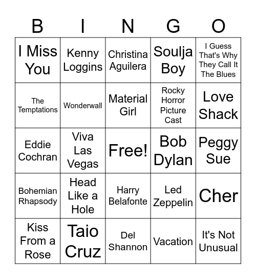 Music Bingo Card