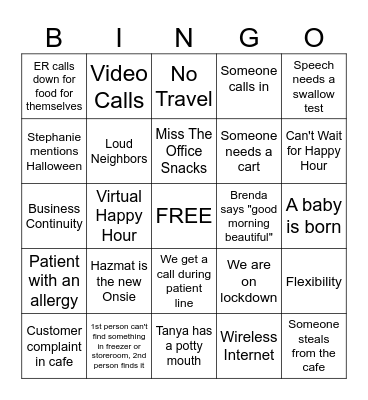 Food Service Week Bingo Card