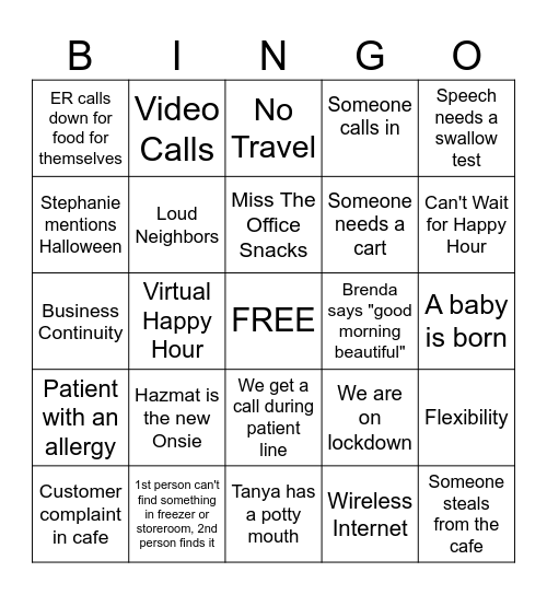 Food Service Week Bingo Card