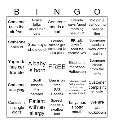 Food Service Week Bingo Card