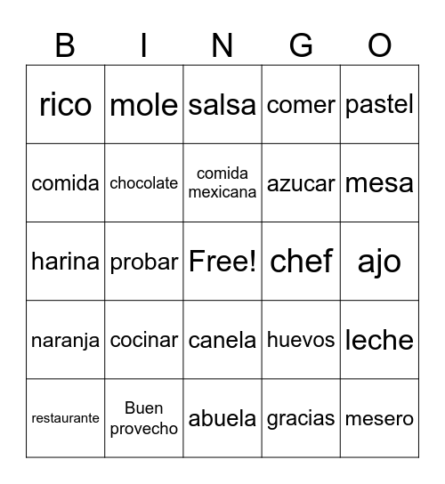 Canela Bingo Card