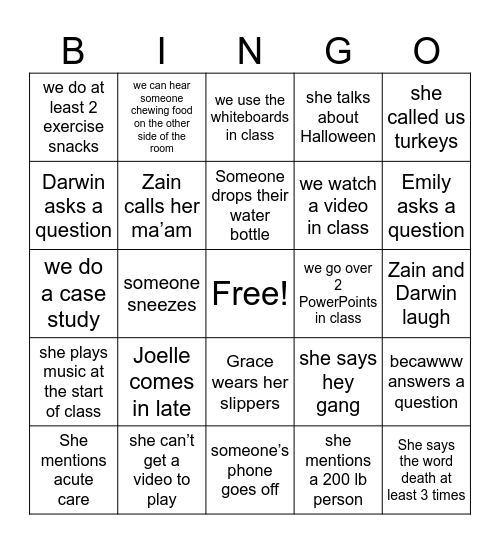 MM Bingo Card