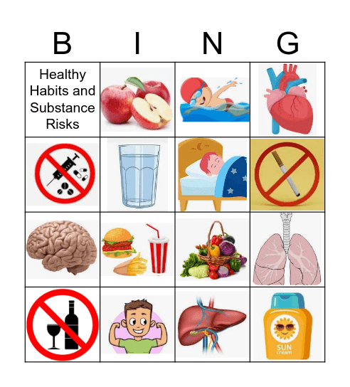 Healthy habits and Substance risks Bingo Card