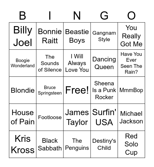 Music Bingo Card