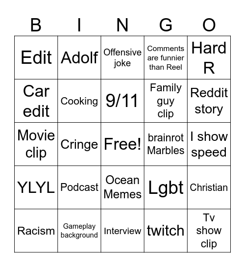 INSTAGRAM Bingo Card