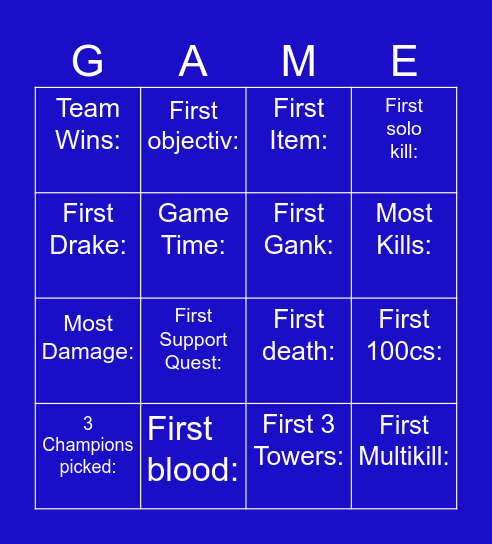 Worlds Bingo Card