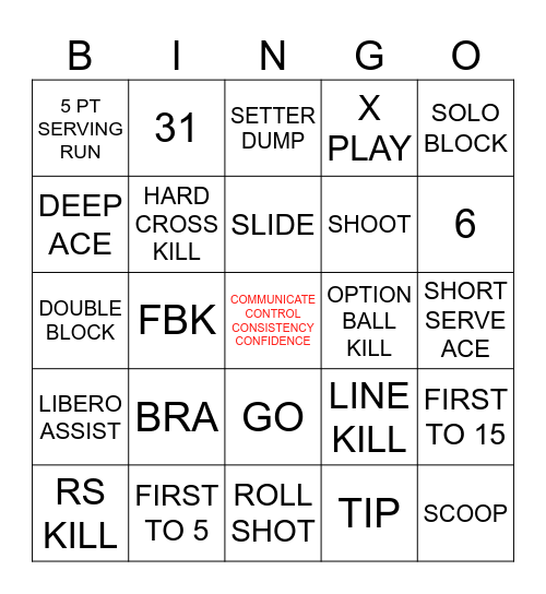 JAXCO VOLLEYBALL BINGO Card