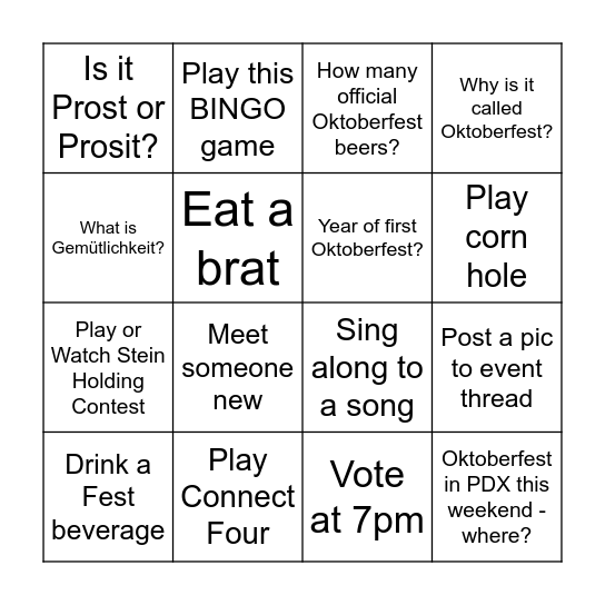 Oktoberfest Bingo Card