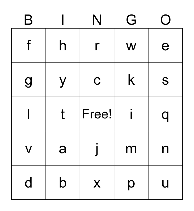 Upper and Lowercase Letter Matching Bingo Card