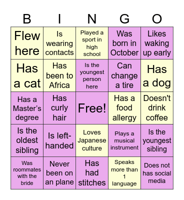 Find the Guest Bingo Card