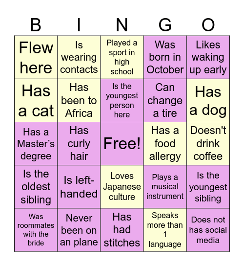 Find the Guest Bingo Card