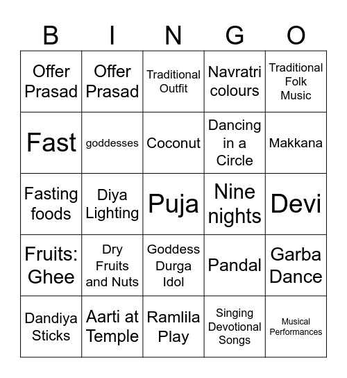 NAVRATRI Bingo Card