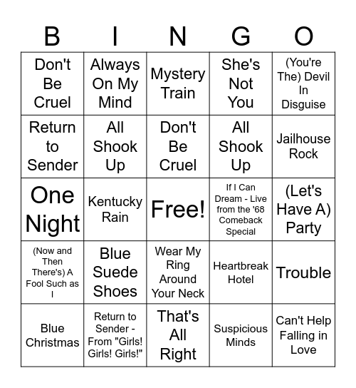 Elvis Music Bingo Round #1 Bingo Card
