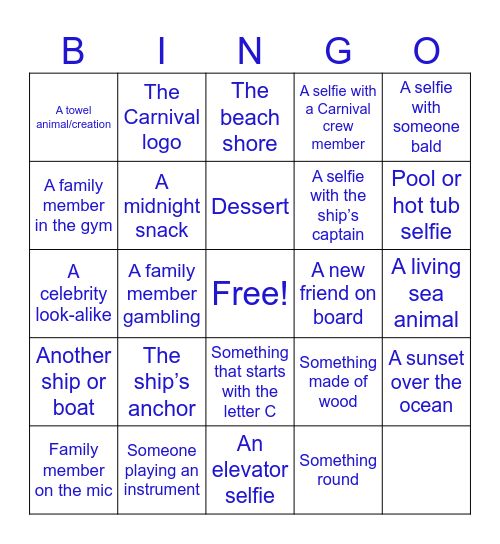 Calloway Cruise Bingo Card