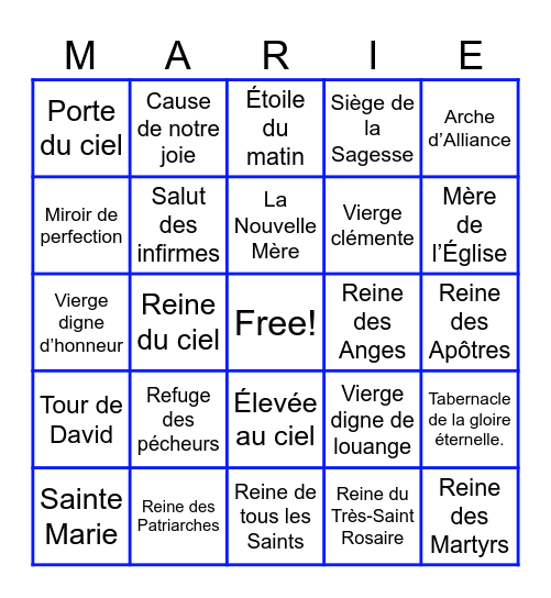 MARIE Bingo Card