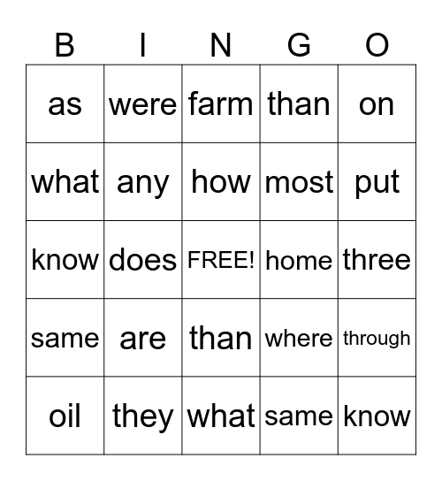 R Controlled Vowels BINGO Card