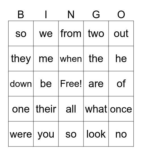 Tricky Words Bingo Card