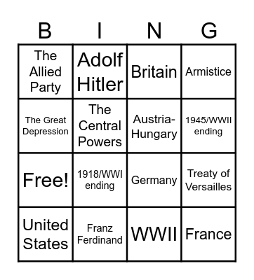 WWII/WWI BINGO Card