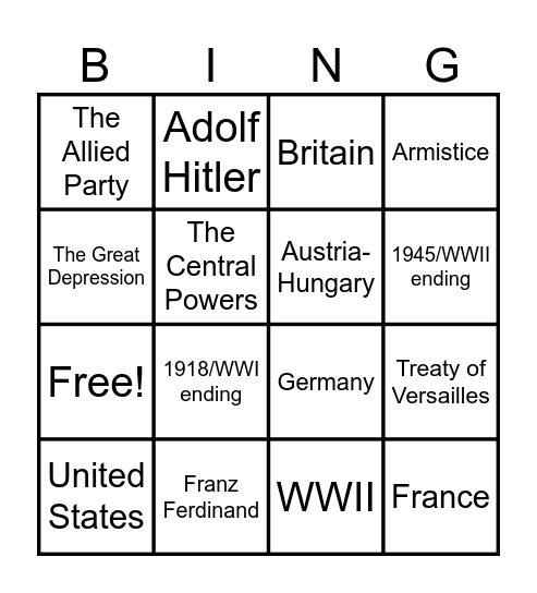 WWII/WWI BINGO Card