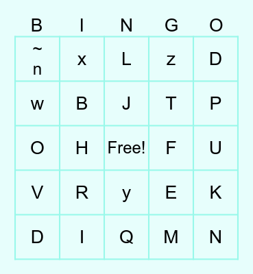 Spanish alphabet Bingo Card