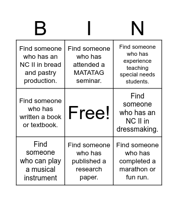 B I N G O  SOCIAL Bingo Card