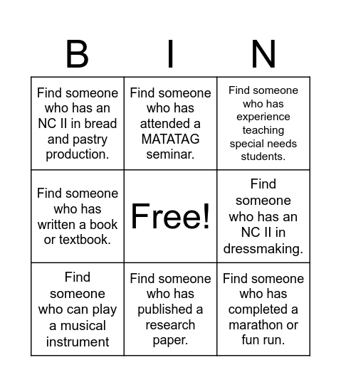 B I N G O  SOCIAL Bingo Card
