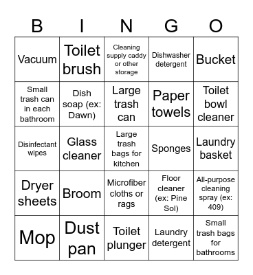 Cleaning Supplies BINGO Card