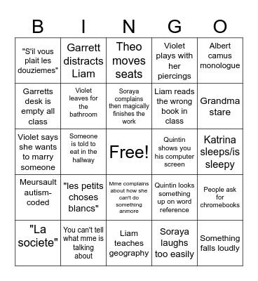 French Class Bingo Card