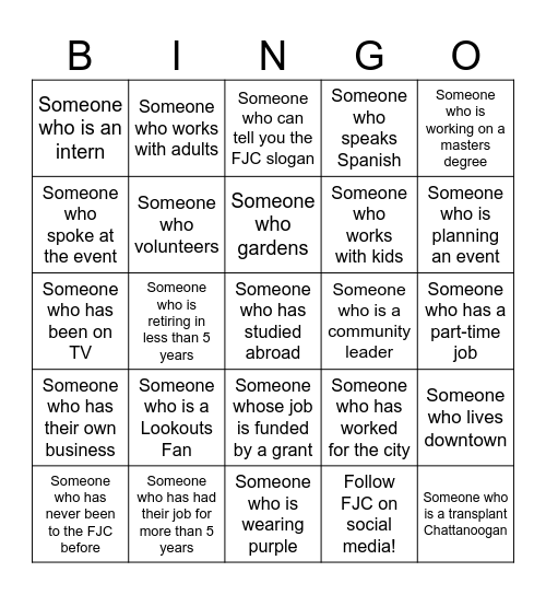 FJC Networking Bingo Card