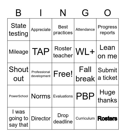 Team Meeting Bingo Card
