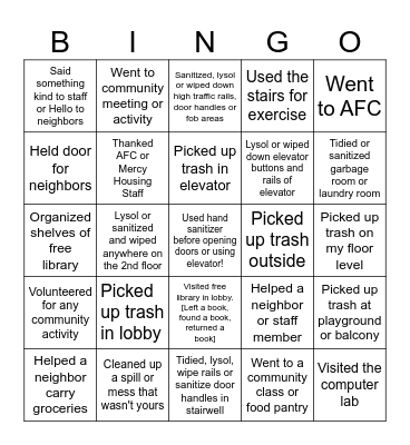 Gardner House Community Bingo Card