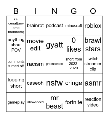 Untitled Bingo Card