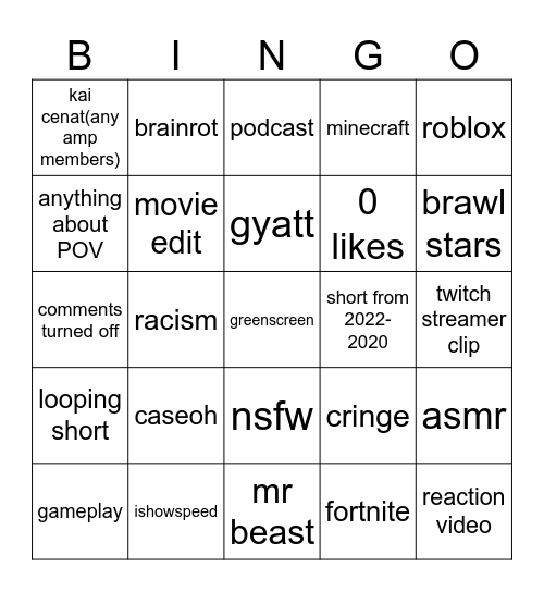 Untitled Bingo Card