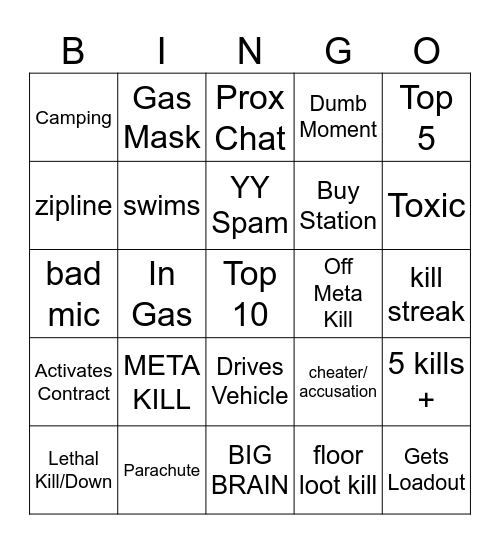 WZ BINGO Card