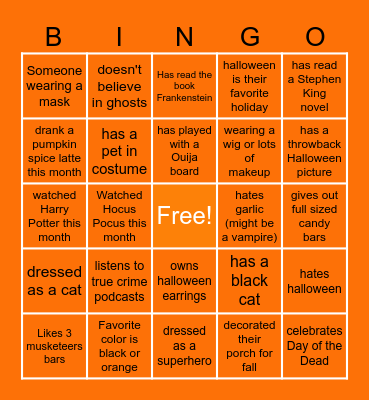 Virtual Halloween Bingo Card