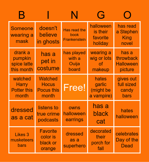 Virtual Halloween Bingo Card