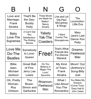 GHPLD Music Bingo Card