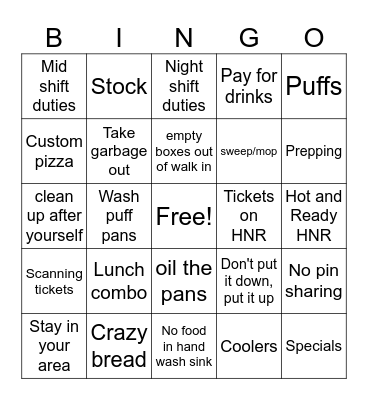 Caeser's BINGO Card