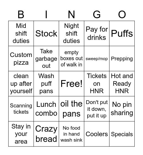 Caeser's BINGO Card