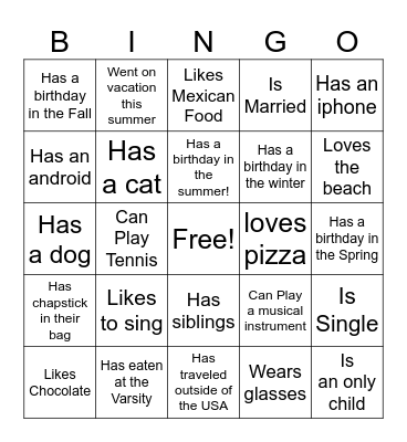 Ice-Ice Breaker! Bingo Card